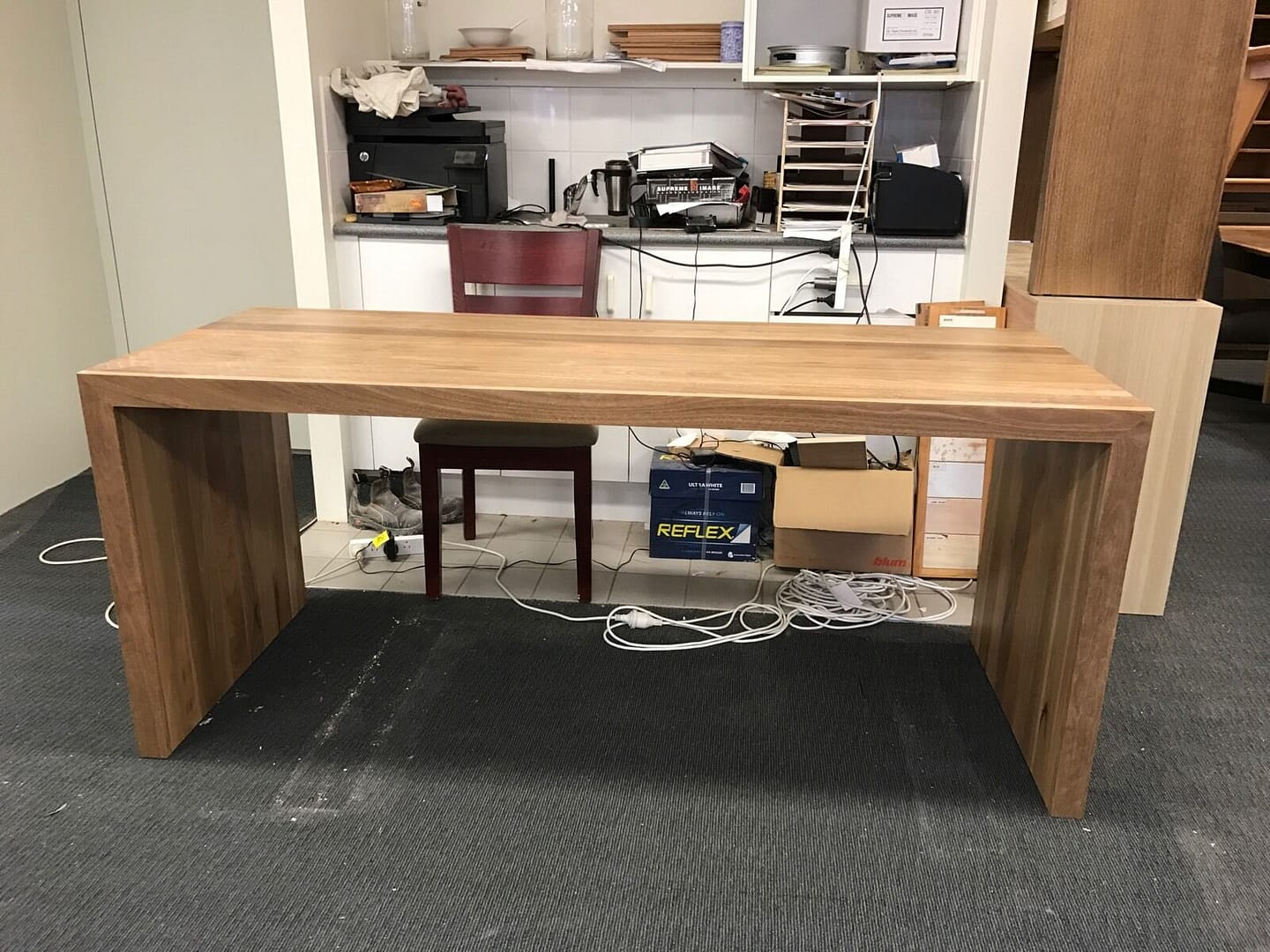 Australian Made Solid Spotted Gum Hardwood Timber Waterfall Desk - Image 3